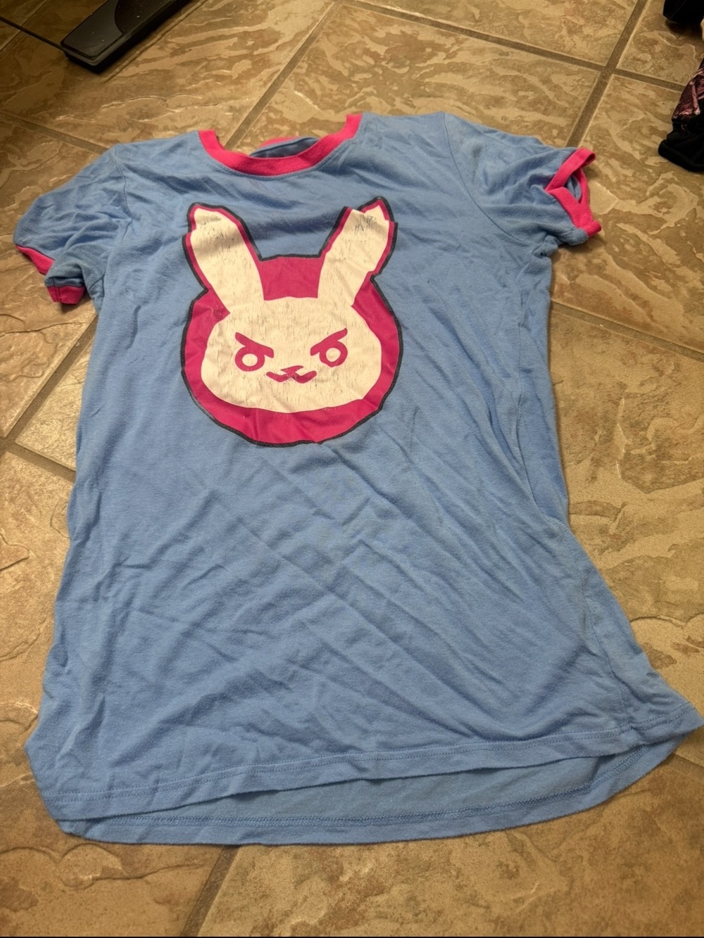 Women’s D.va Blue Graphic Bunny Tee with Pink Trim